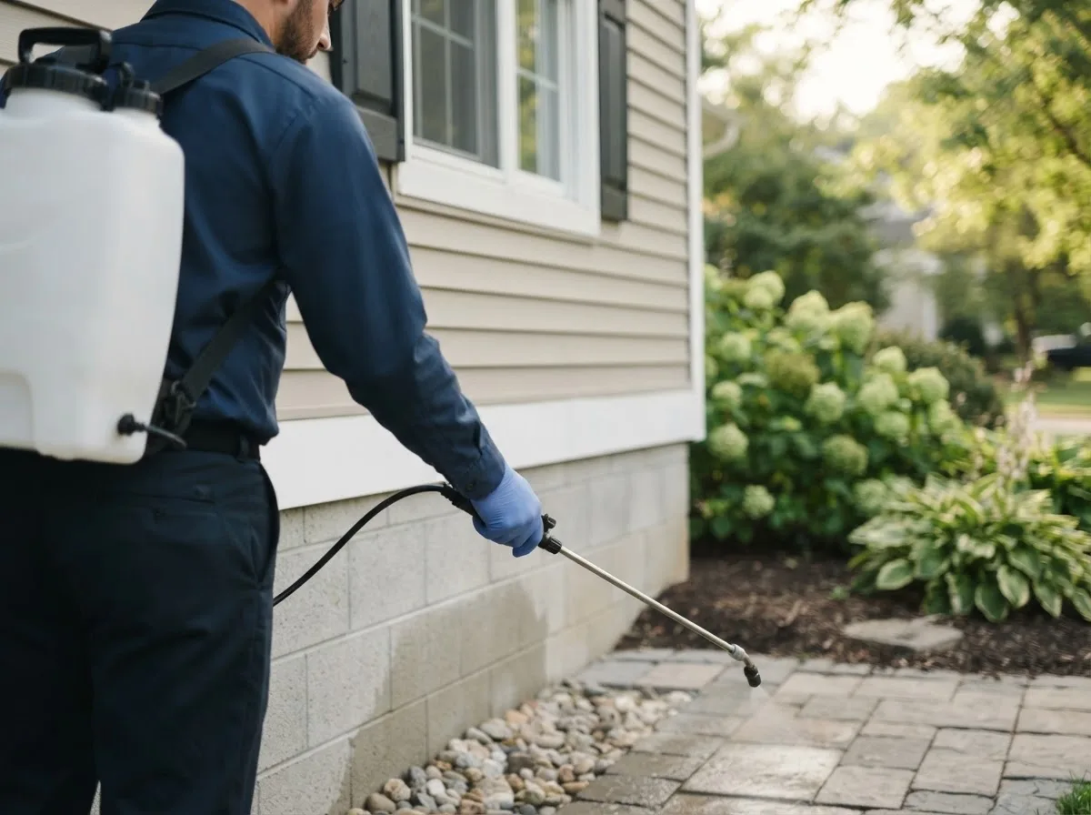 Pest control technician inspecting a home in Bonnots Mill, MO